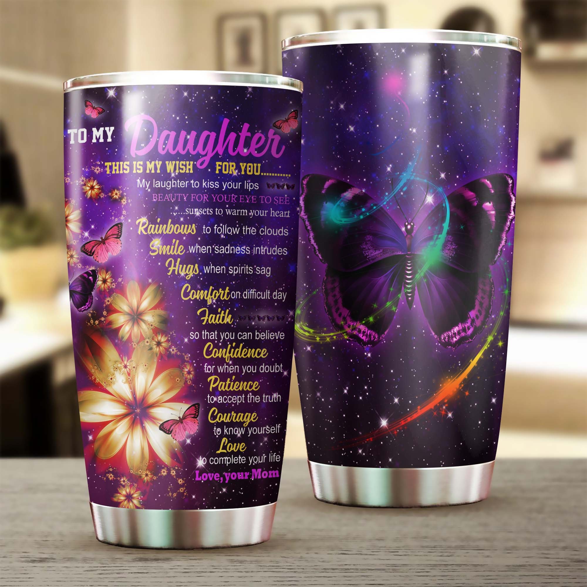 Butterfly Flower To My Daughter From Mom This Is My Wish For You Ringneck Tumbler 20oz