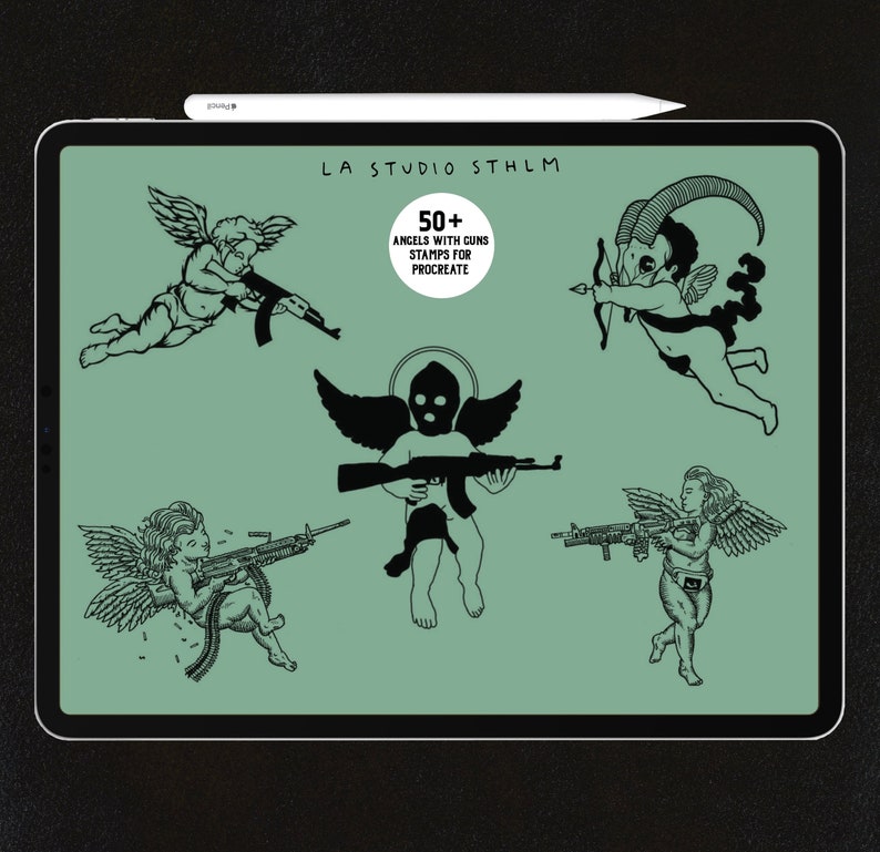 Angels With Guns Procreate Tattoo Stamp Brush Set Etsy