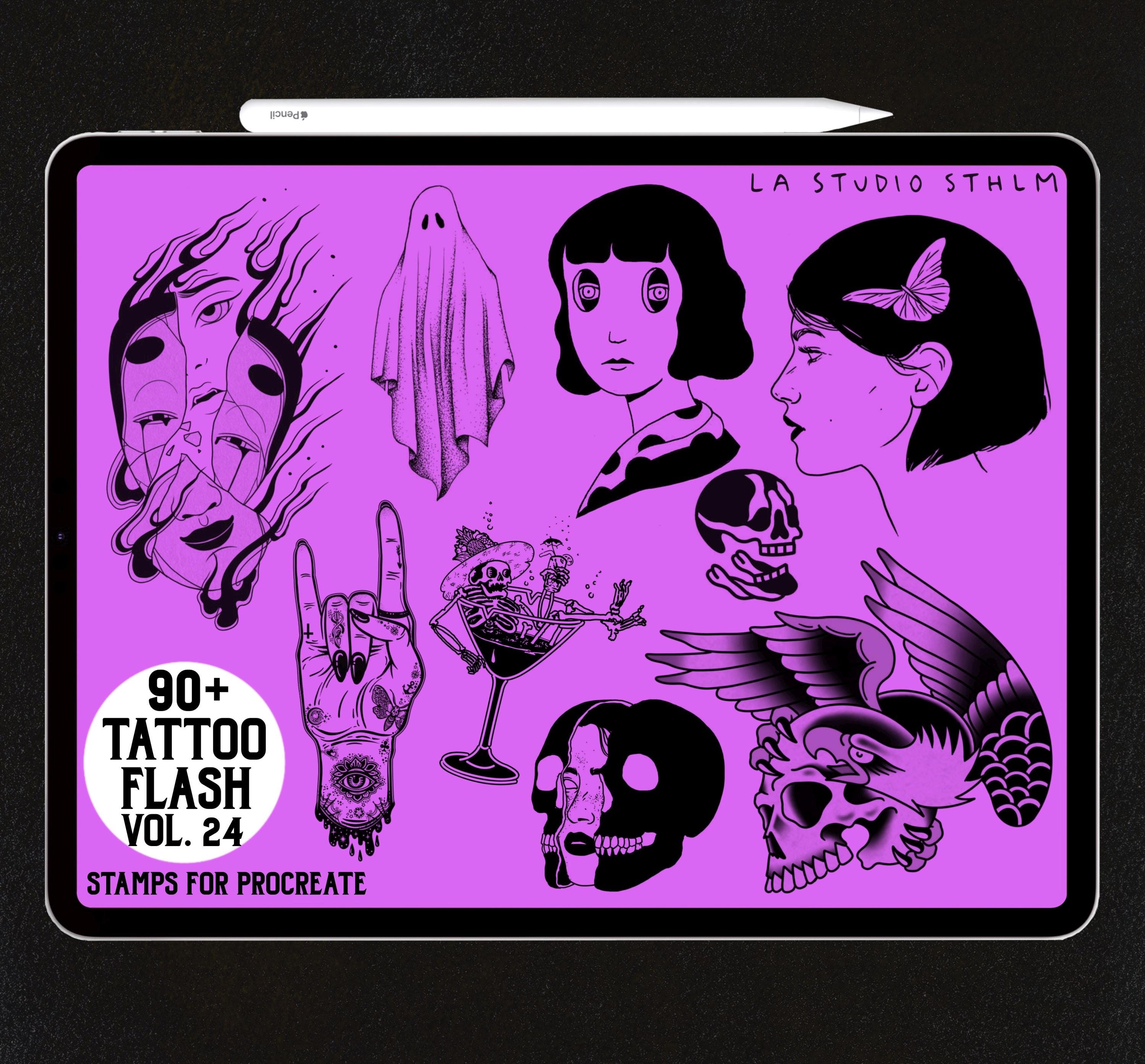 Tattoo Flash Stamp Set Vol. 24 - Procreate Tattoo Stamp Brush Set - Etsy