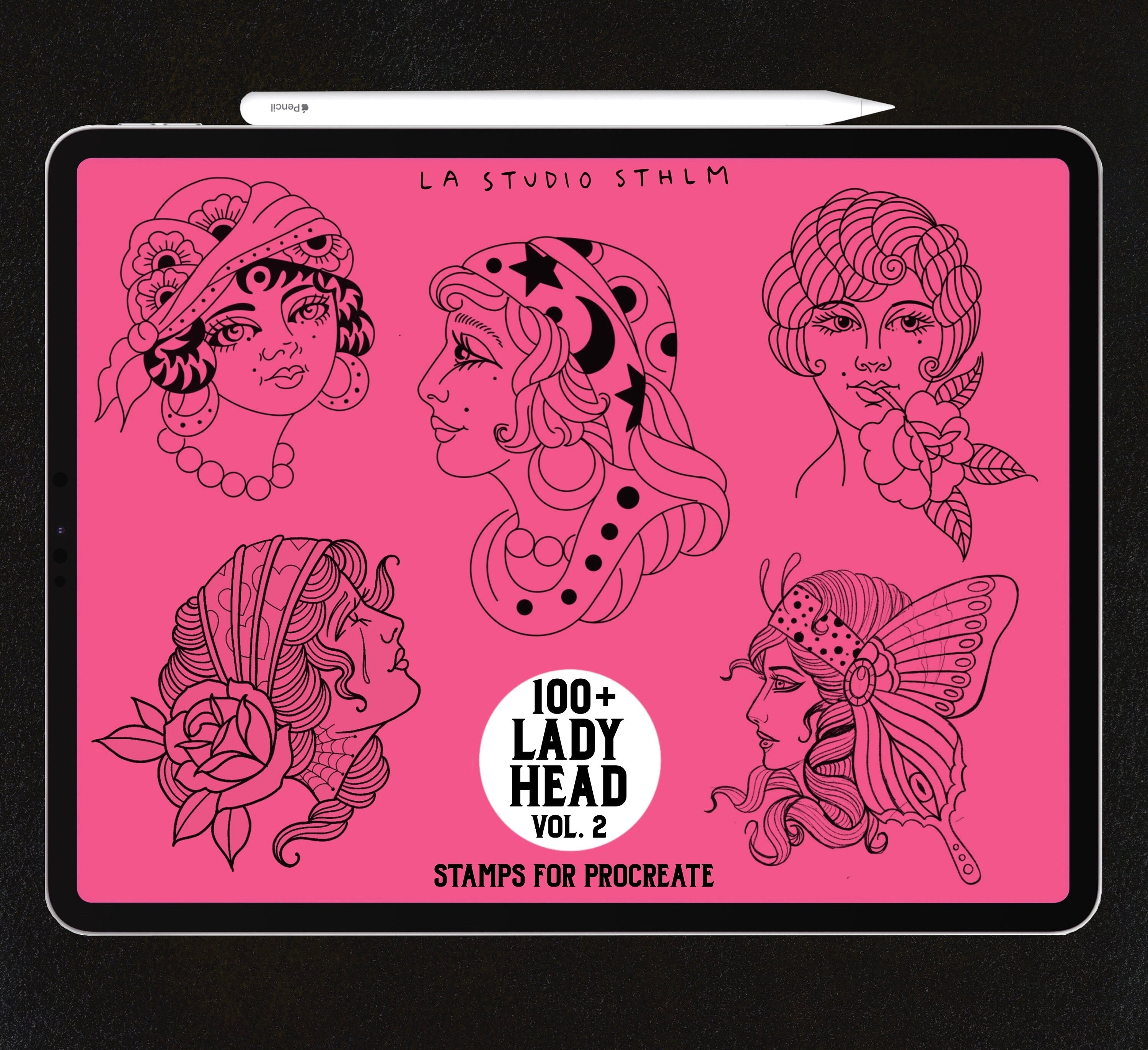 Lady Head Vol. 2 - Procreate Tattoo Stamp Brush Set - Etsy