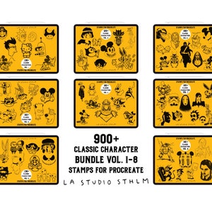 BUNDLE 1 - Classic Characters Vol. 1-8 - Procreate Tattoo Stamp Brush Set