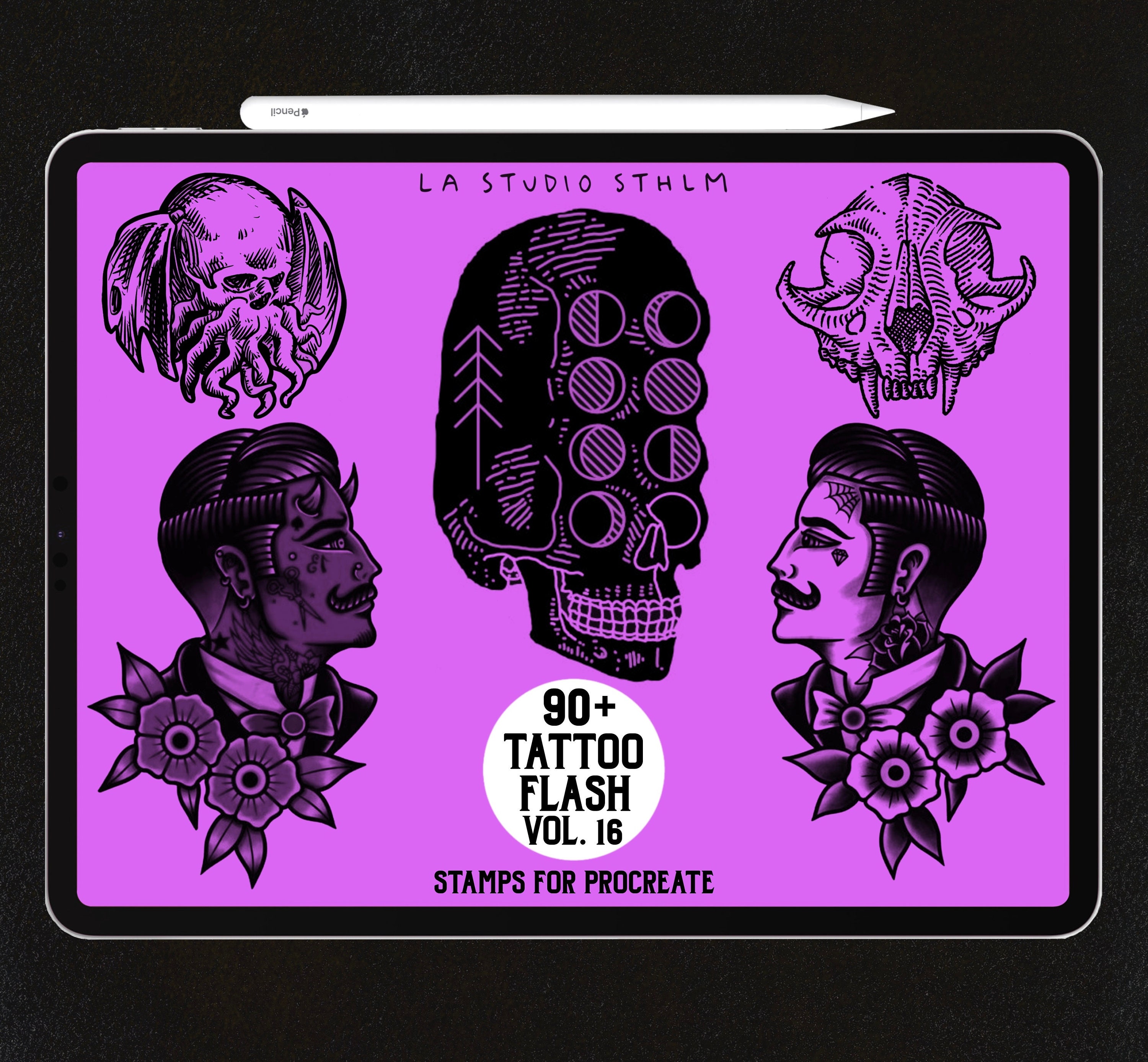Tattoo Flash Stamp Set Vol. 16 - Procreate Tattoo Stamp Brush Set