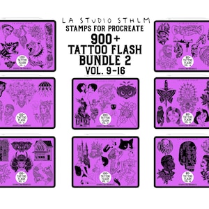 BUNDLE 2 - Tattoo Flash Vol. 9-16 - Procreate Tattoo Stamp Brush Set