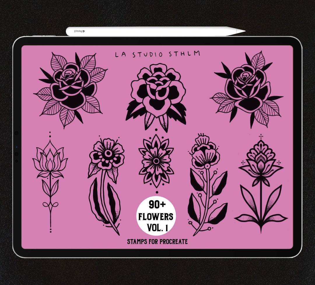 Flowers Vol. 1 - Procreate Tattoo Stamp Brush Set - Etsy