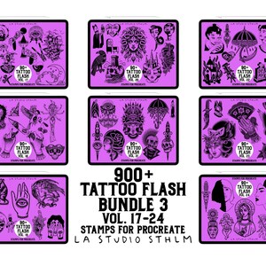 BUNDLE 3 - Tattoo Flash Vol. 17-24 - Procreate Tattoo Stamp Brush Set
