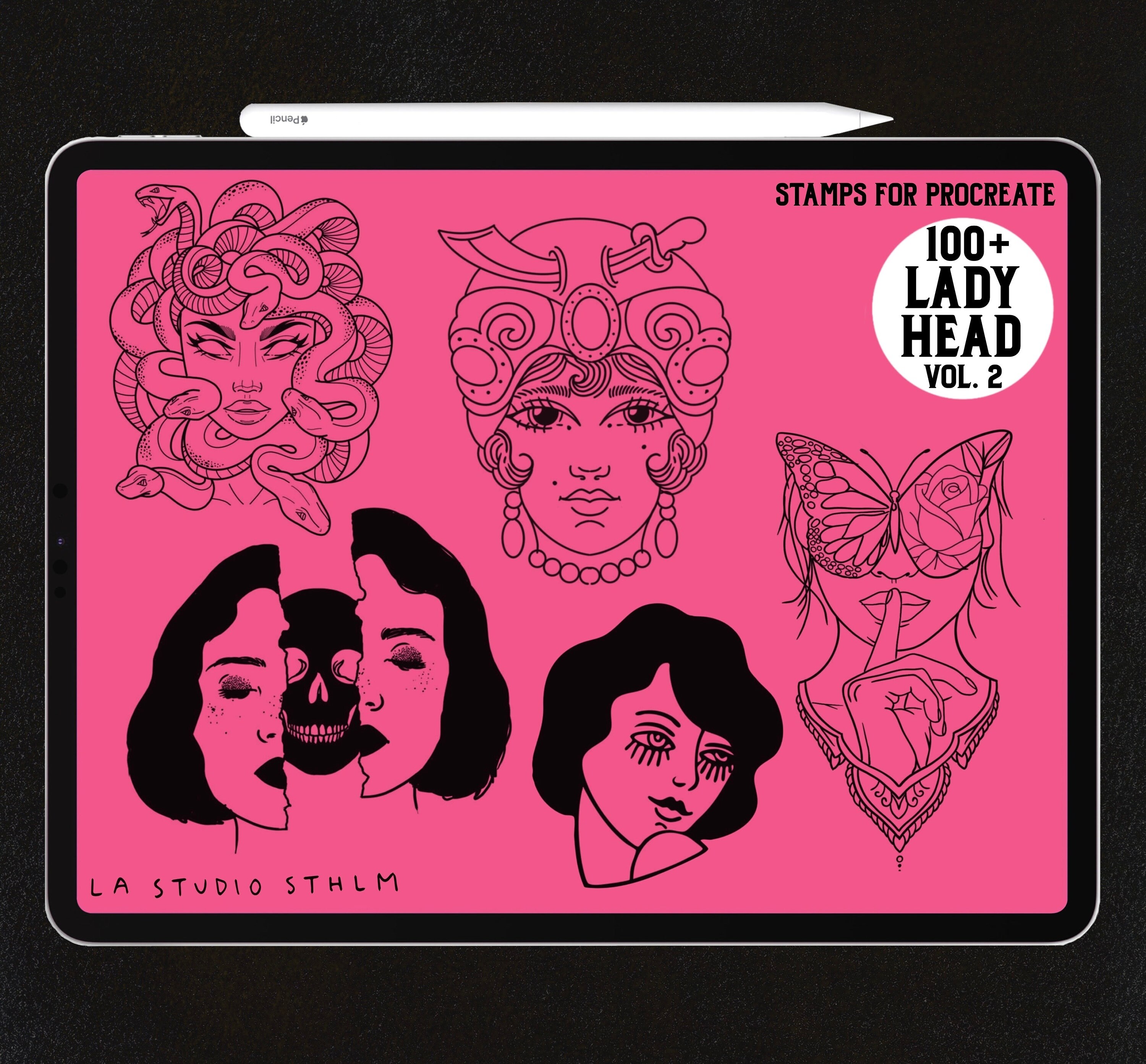 Lady Head Vol. 2 Procreate Tattoo Stamp Brush Set - Etsy