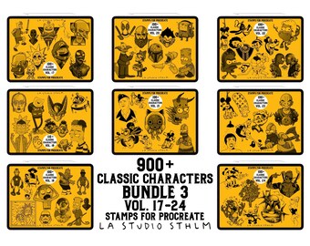 BUNDLE 3 - Classic Characters Vol. 17-24 - Procreate Tattoo Stamp Brush Set