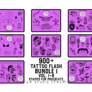 BUNDLE 1 - Tattoo Flash Vol. 1-8 - Procreate Tattoo Stamp Brush Set