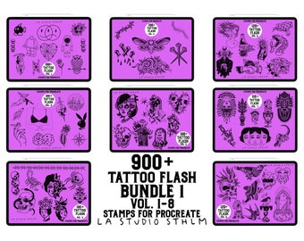 BUNDLE 1 - Tattoo Flash Vol. 1-8 - Procreate Tattoo Stamp Brush Set