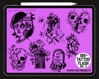 Tattoo Flash Stamp Set Vol. 5 - Procreate Tattoo Stamp Brush Set