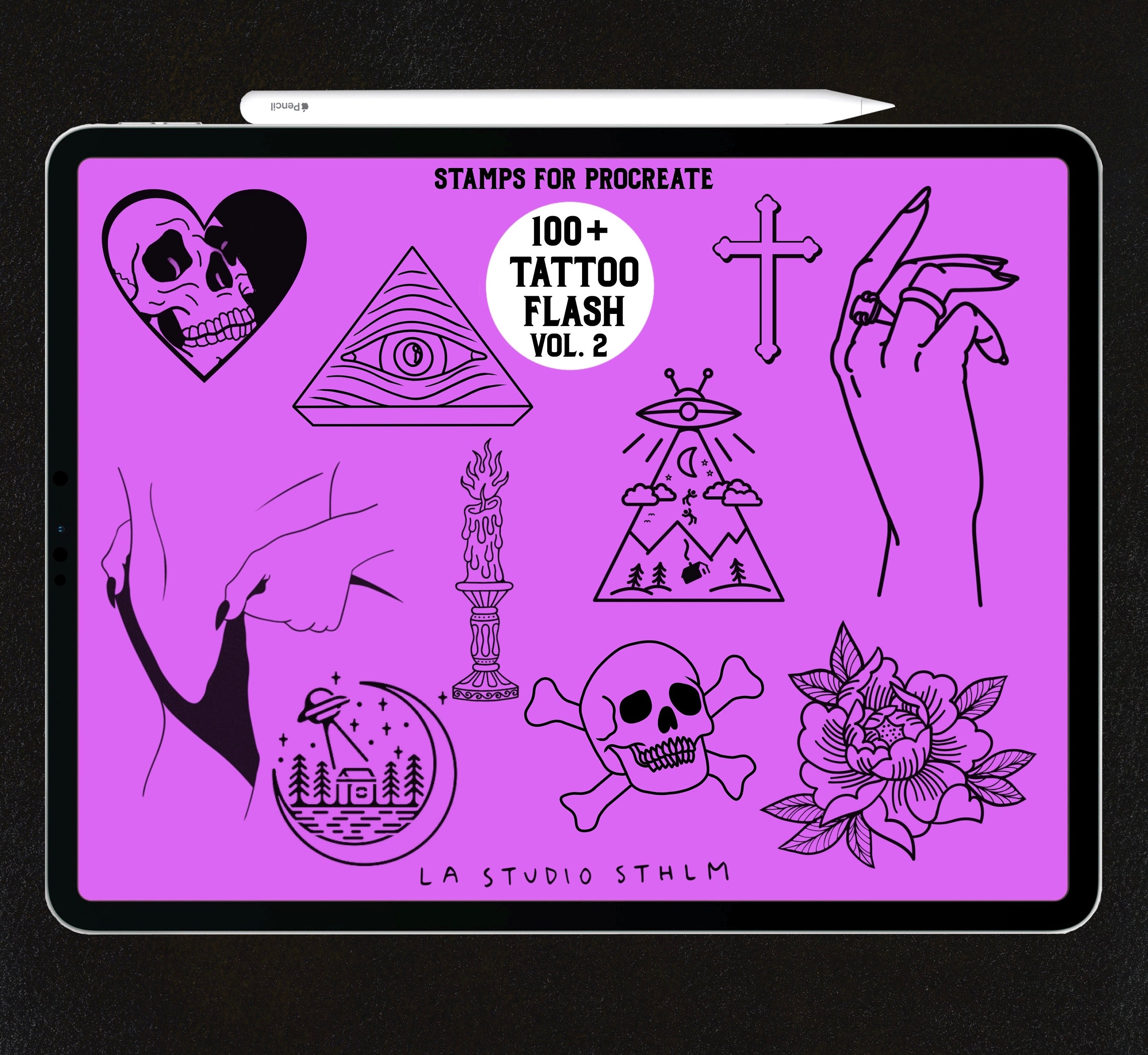 Tattoo Flash Stamp Set Vol. 2 - Procreate Tattoo Stamp Brush Set - Etsy