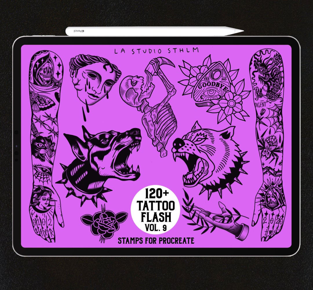 Tattoo Flash Stamp Set Vol. 9 - Procreate Tattoo Stamp Brush Set - Etsy UK