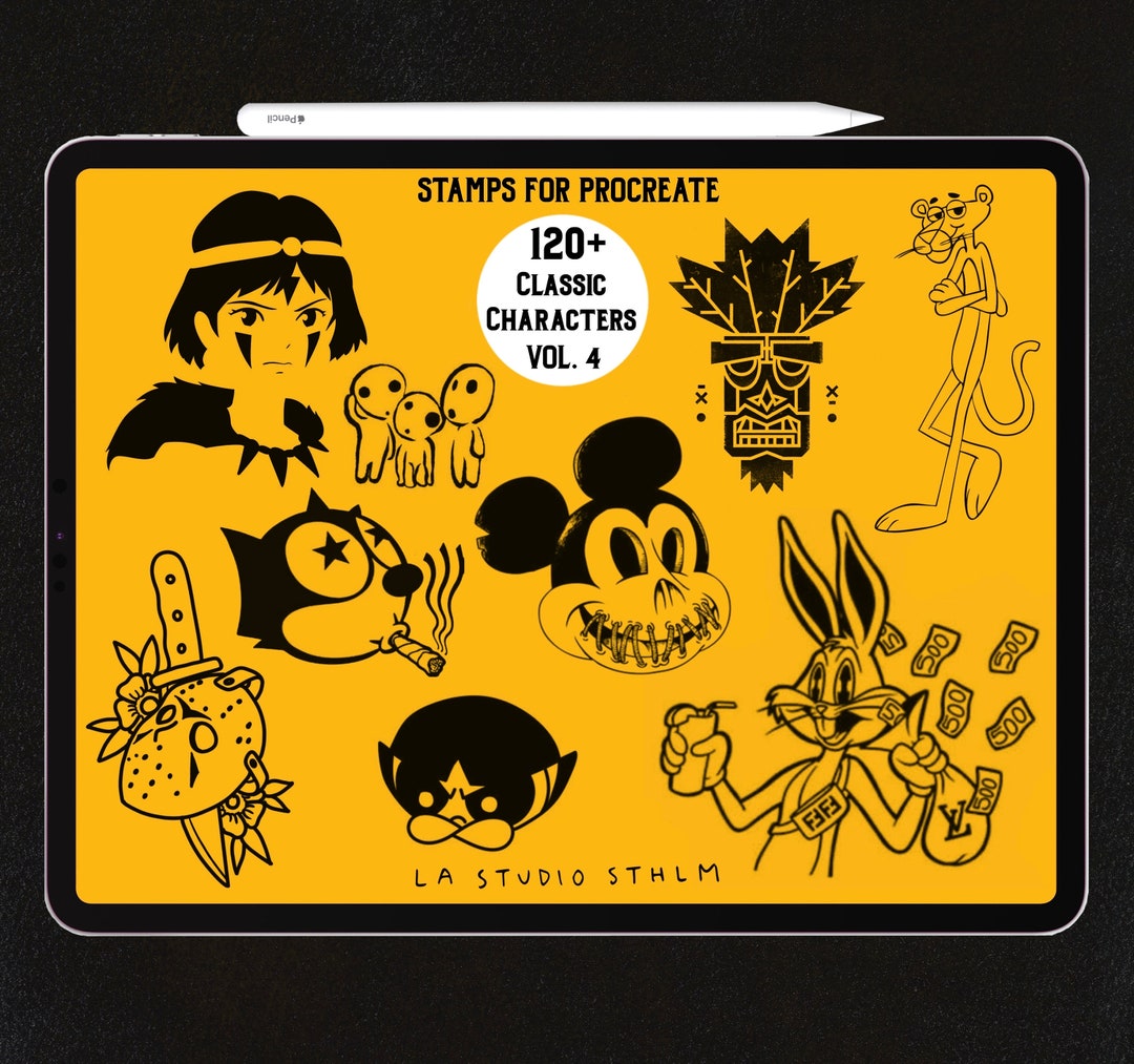 Classic Characters Vol. 4 - Procreate Tattoo Stamp Brush Set - Etsy