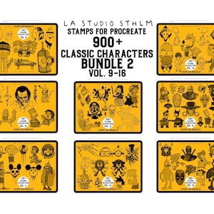 BUNDLE 2 - Classic Characters Vol. 9-16 - Procreate Tattoo Stamp Brush Set