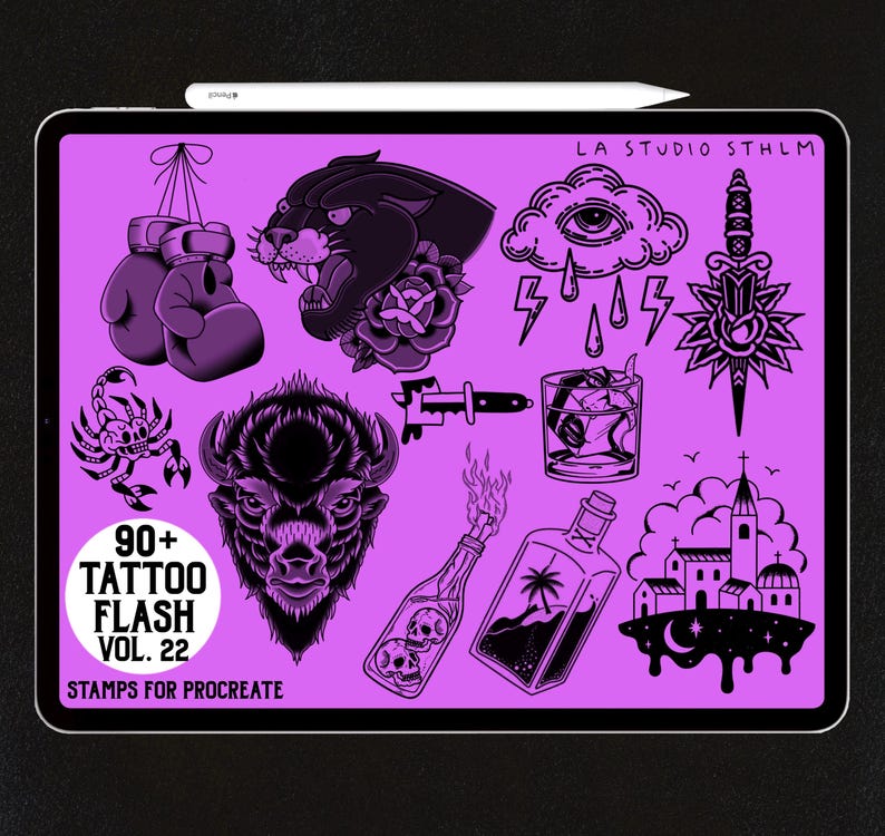 Tattoo Flash Stamp Set Vol. 22 Procreate Tattoo Stamp Brush Set Etsy