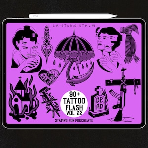 Tattoo Flash Stamp Set Vol. 22 - Procreate Tattoo Stamp Brush Set