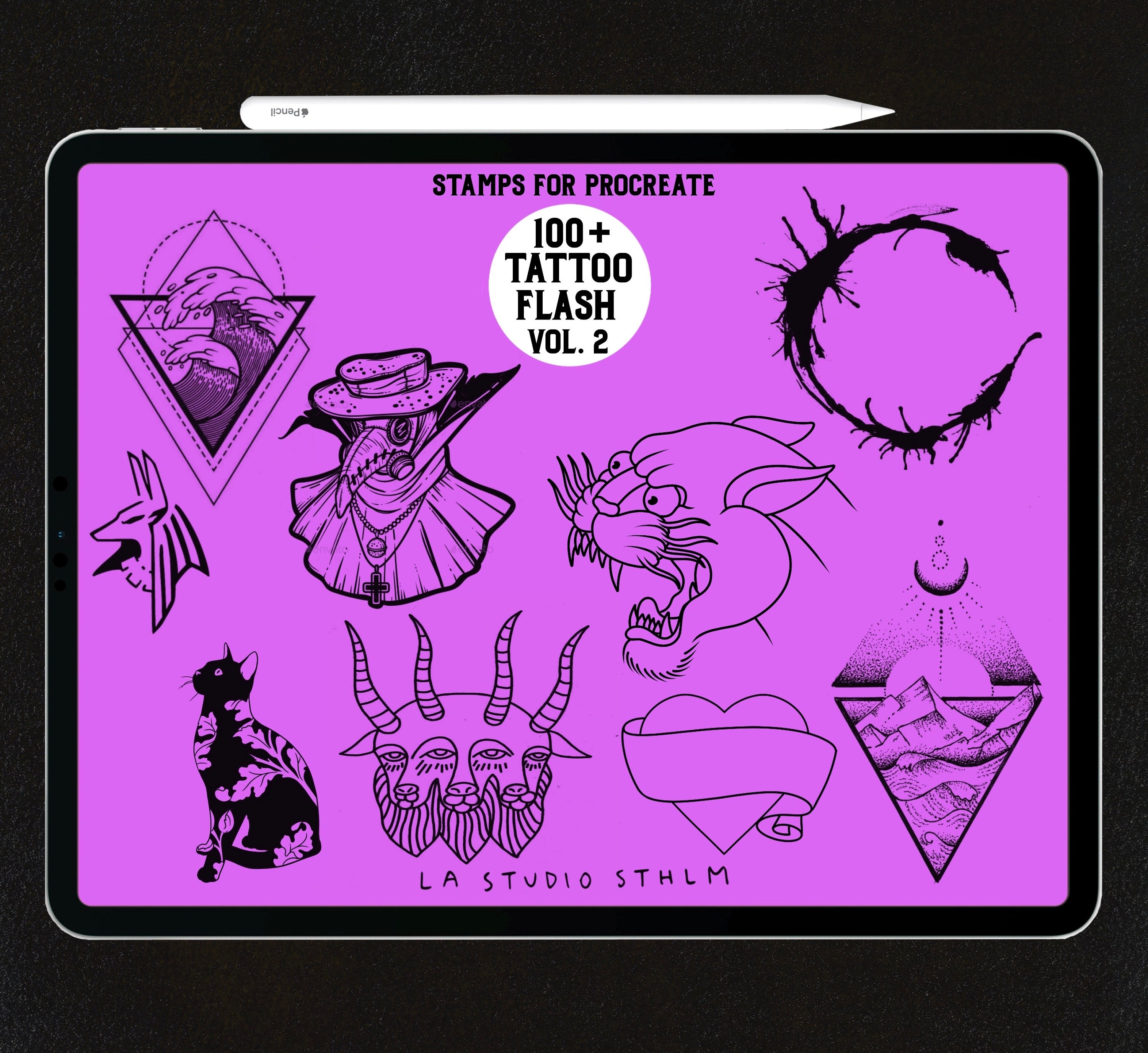 Tattoo Flash Stamp Set Vol. 2 - Procreate Tattoo Stamp Brush Set - Etsy