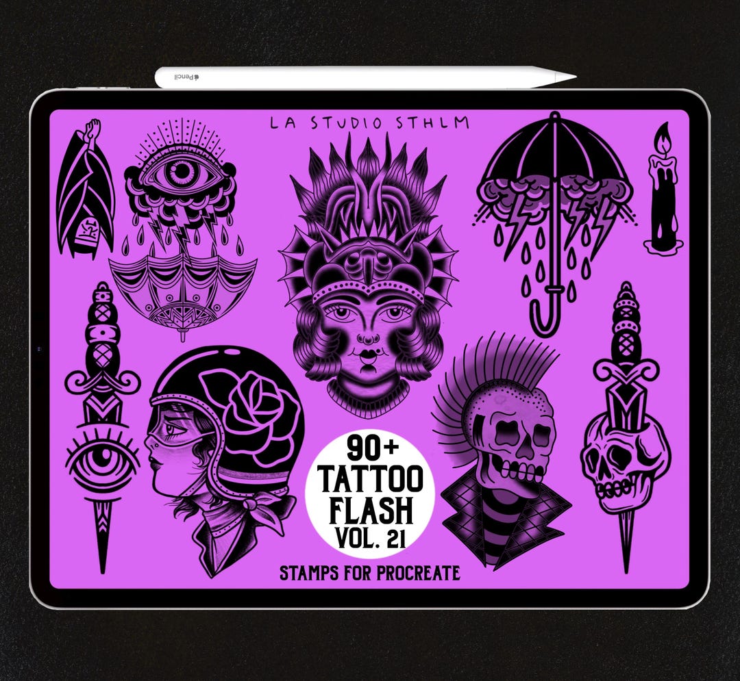 Tattoo Flash Stamp Set Vol. 21 Procreate Tattoo Stamp Brush Set Etsy