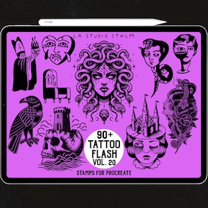 Tattoo Flash Stamp Set Vol. 20 - Procreate Tattoo Stamp Brush Set