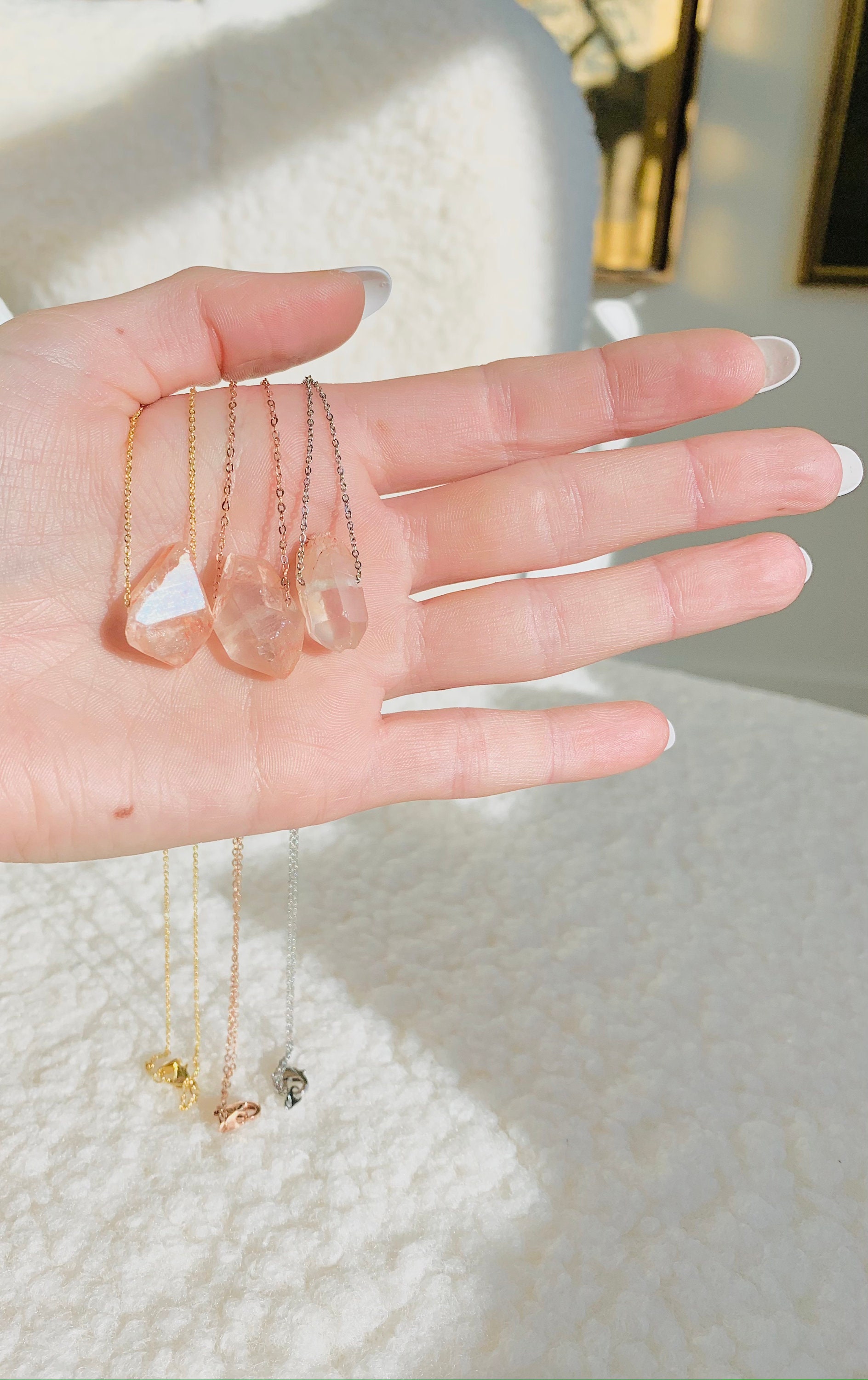 Pink crystal necklace raw crystal jewelry Dainty Necklace Etsy