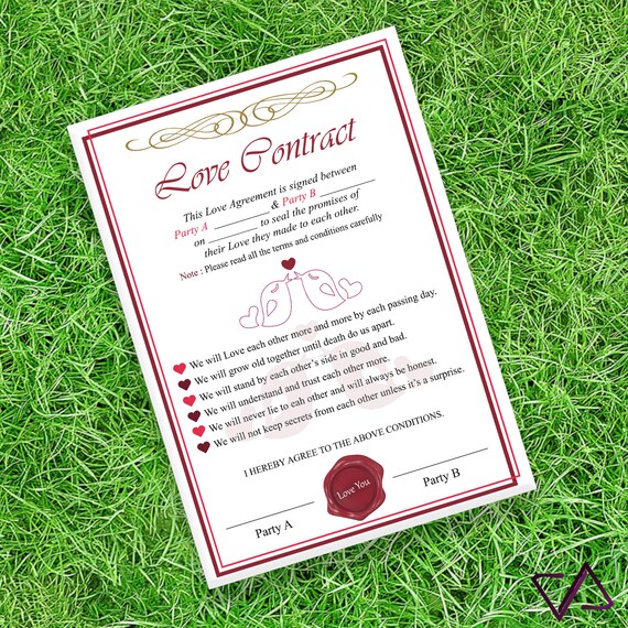 Printable Love Contract Valentines Day Gifts Couple - Etsy UK