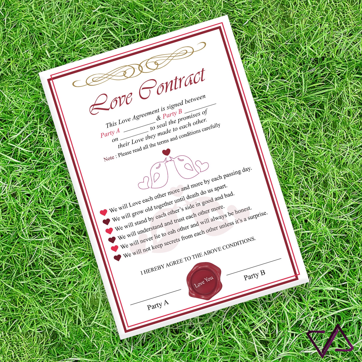 Printable Love Contract Valentines Day Gifts Couple - Etsy
