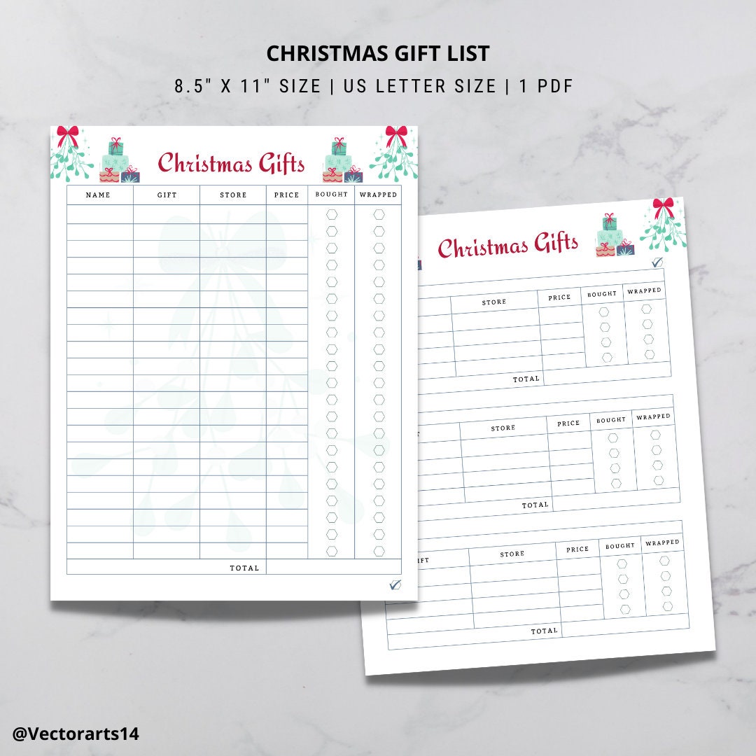 Christmas Gift List, Printable Christmas Planner, Printable Christmas