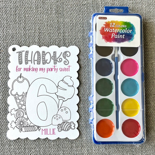 Candy Watercolor Party Favors••Personalized, Printed & Assembled Watercolor Paint Set and Thank You Card
