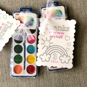 Rainbow Watercolor Party Favors••Personalized, Printed & Assembled Watercolor Paint Set and Thank You Card