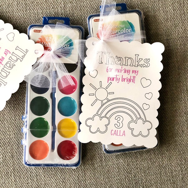 Rainbow Watercolor Party Favors••Personalized, Printed & Assembled Watercolor Paint Set and Thank You Card