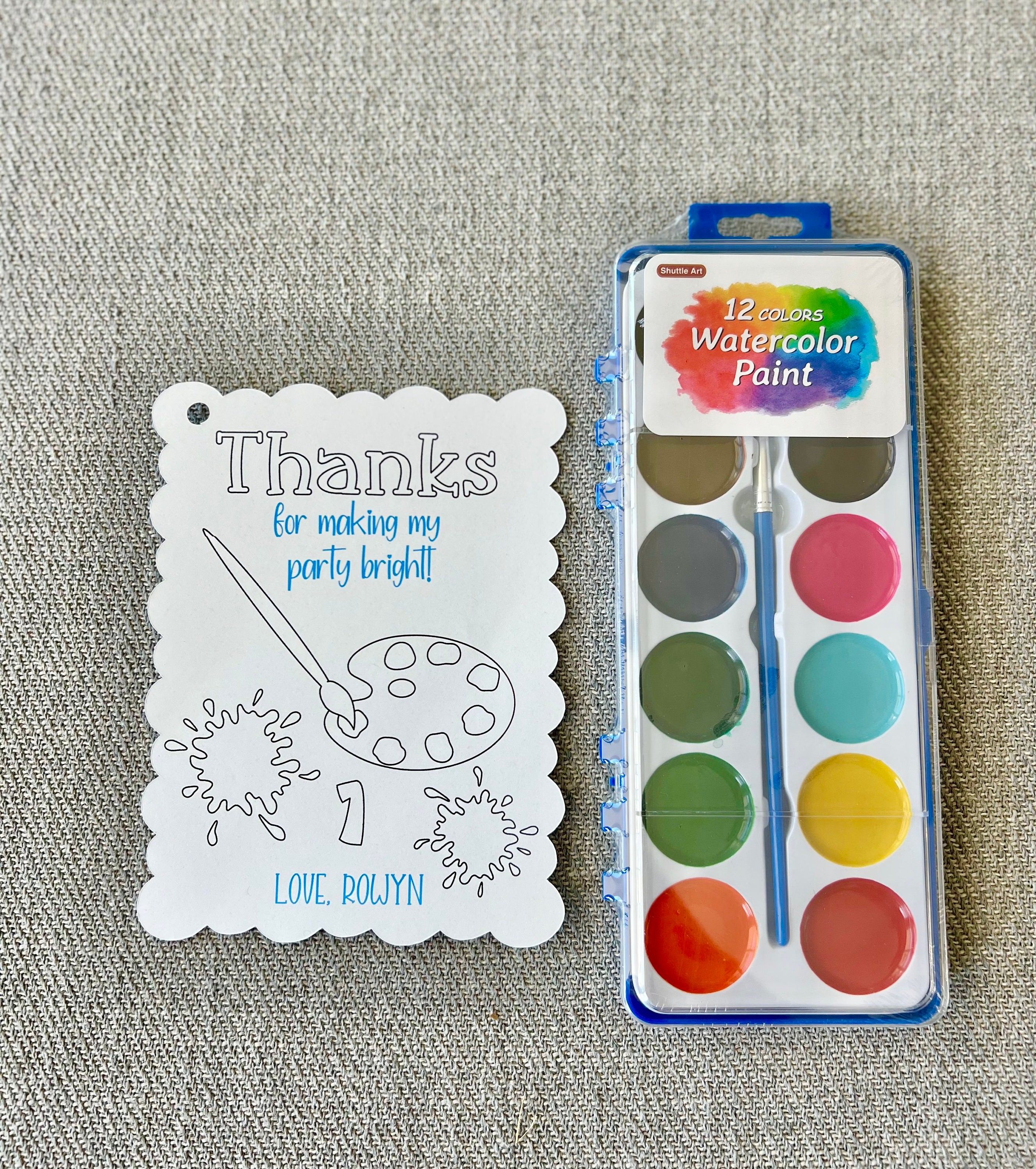 Rainbow Watercolor Party Favorspersonalized, Printed & Assembled Watercolor  Paint Set and Thank You Card 