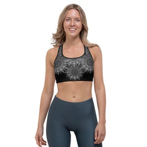 Black & White Mandala Print Sports Bra