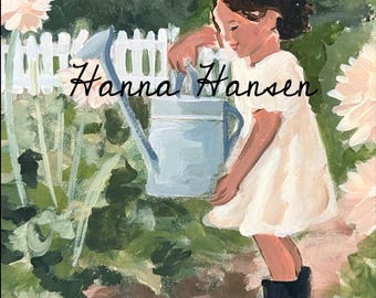 FINE ART PRINT| little gardener | Acrylic painting | vintage style art