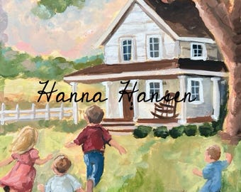FINE ART PRINT| Summer evening painting | Acrylic painting | vintage style art