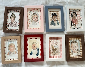 Children’s mini framed portraits | Custom hand painted portrait | watercolor portraits