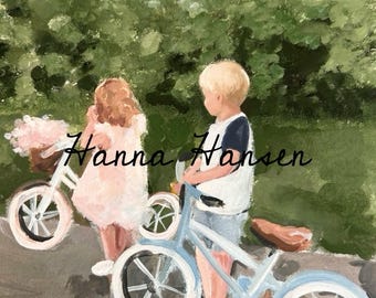 FINE ART PRINT| summer bicycle ride | Acrylic painting | vintage style art