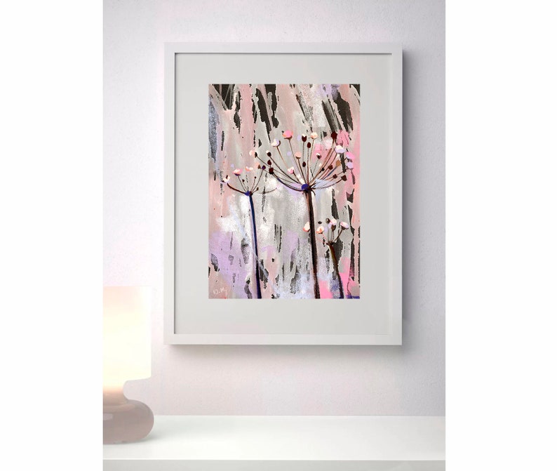 Abstract pink Floral pink artwork Abstract painting Original pastel Abstract drawing Pastel on paper Artwork for her Home Decor Flower Art