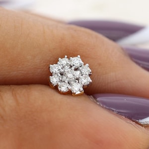 1.55 mm Natural Diamond Nose Pin, 18K Solid Yellow Gold Nose Pin, Unique Cluster Nose Stud, Nose Piercing, Screw Nose Stud For Her