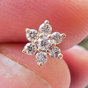 Round Cut Natural Diamond Cluster Nose Stud Piercing Ring Pin in 18K Yellow Gold, 1.50mm Round Diamond Stud Nose Pin, Screw Nose Pin