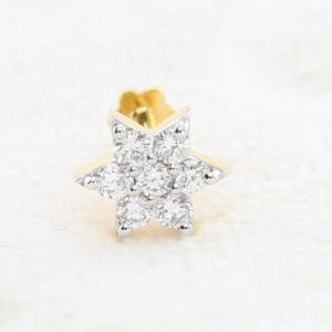 1.45 mm Round Diamond Stud Nose Pin, Screw Nose Pin ,Round Cut Natural Diamond Elegant Nose Stud Piercing Ring Pin in 18K Yellow Gold
