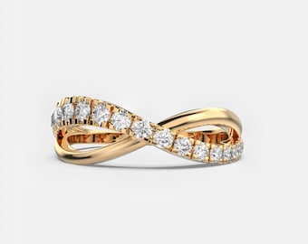 Alianza de bodas con diamantes de laboratorio, anillo de media eternidad en oro amarillo de 14 quilates