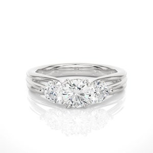 Round Three Stone Engagement Ring, GH/VS Lab Created Diamond Ring, Promise Ring, Wedding Ring, Diamond Ring for Her, Excellent Cut Diamond