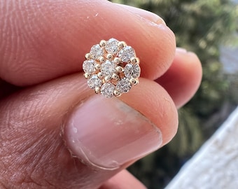 Natural Diamond 18K Solid Yellow Gold 16G Internally Treaded