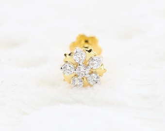 18K guld diamantörhänge med blomma: Tragus, Conch, Lob Piercing