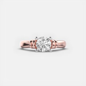 Solitaire Ring, Round Diamond Ring, Lab Created Diamond, Wedding Band, Twisted Wedding Ring, 14K Solid Rose Gold