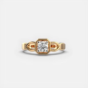 Solitaire Ring, Round Diamond Ring, Lab Created Diamond, Wedding Band, Twisted Wedding Ring, 14K Solid Yellow Gold