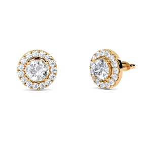 IGI Certified GH/SI Clarity Round Cut Lab Grown Diamond Stud Earrings, White Gold Halo Style 0.80 Ctw Diamond Earrings, Bridesmaids Earrings