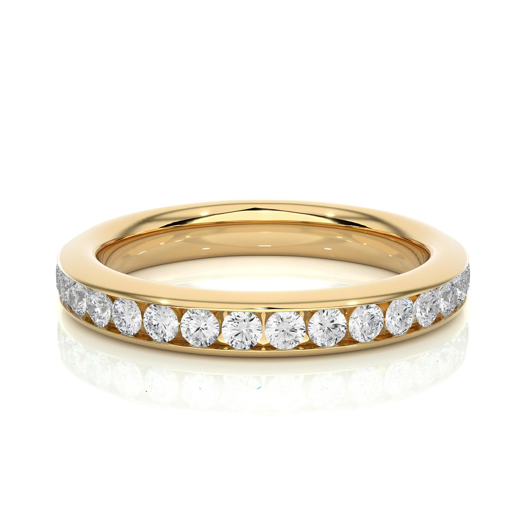Lab Grown Diamond Eternity Band, 14k Yellow Gold Channel Set Ring - Etsy