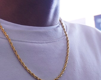 18K Gold Rope Chain Necklace, Mens Gold Chain, 3mm Gold Rope Chains, Mens Jewelry, Gold Necklace Men