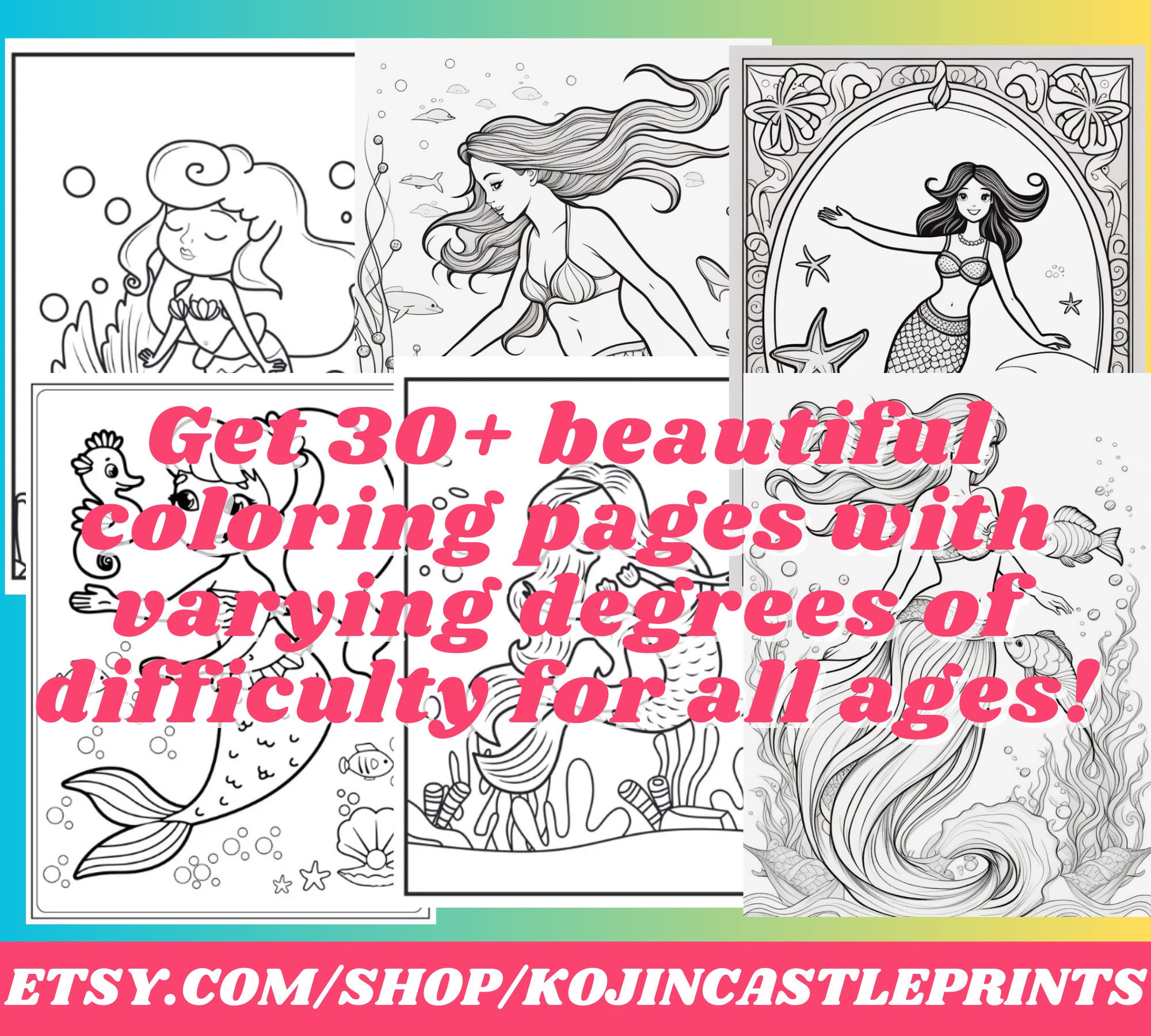 Printable Beautiful Mermaids Coloring Book- Classroom Mermaid Pre-k ...